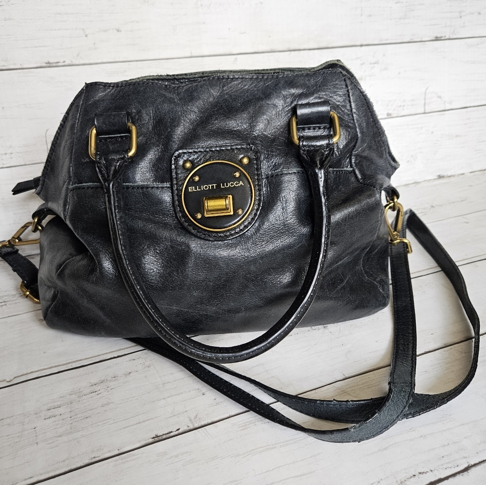 Elliott‎ Lucca Faro Satchel Double Handle And Shoulder Strap In Dark Navy